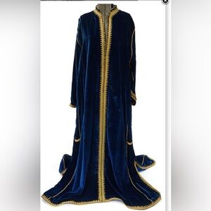 Antique Blue Silk Velvet Gold Embroidery Robe